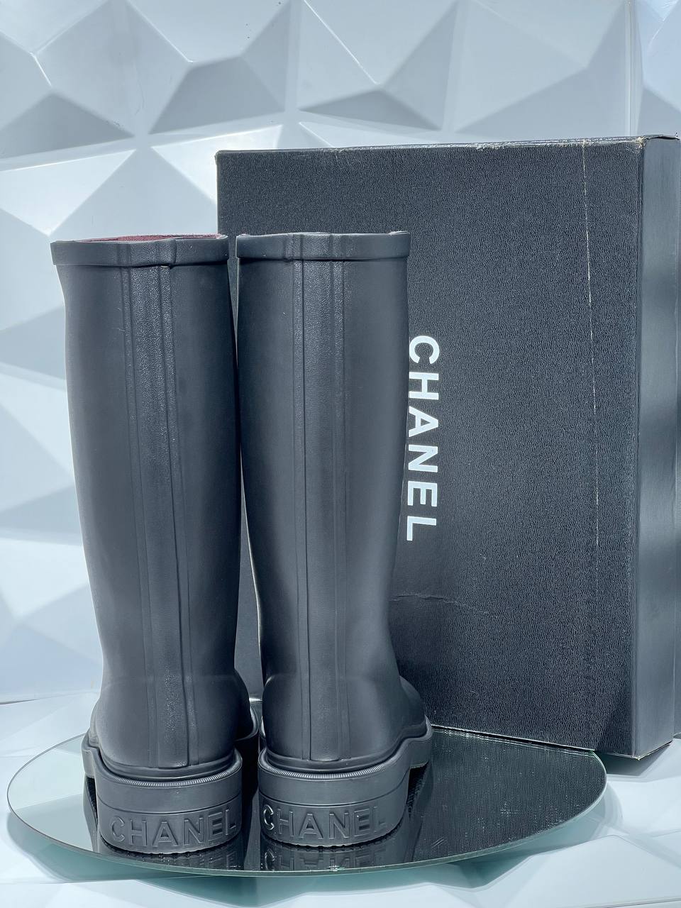 Chanel CC Logo Rubber Boots Black