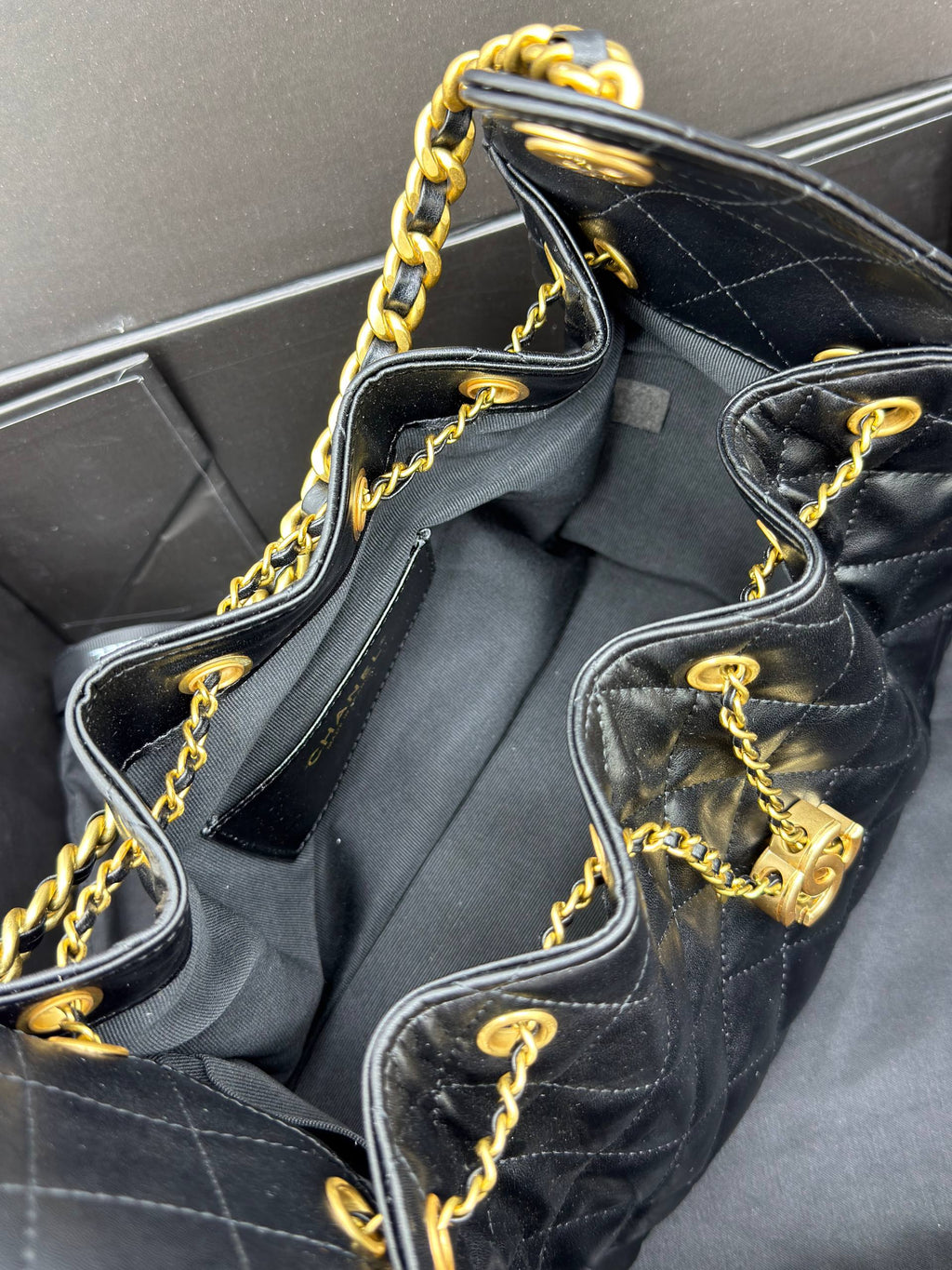 Chanel Drawstring Shopping Bag Black Caviar