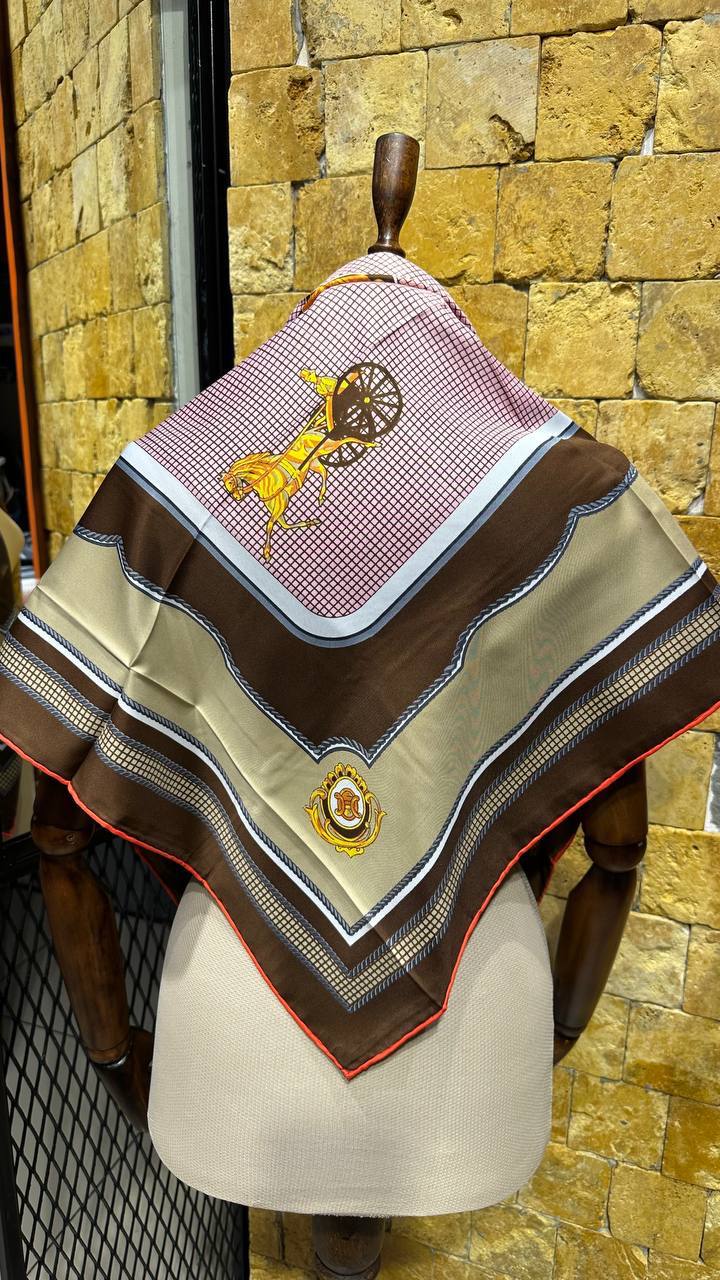 CELINE Triomphe Brown Silk Scarf