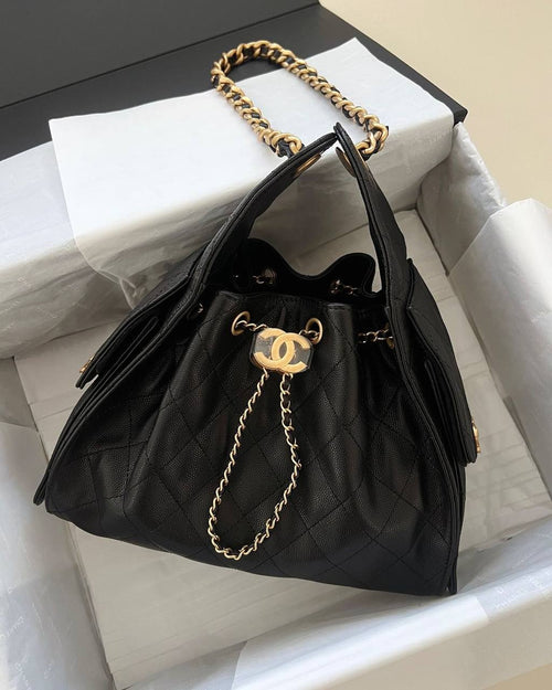 Chanel Drawstring Shopping Bag Black Caviar