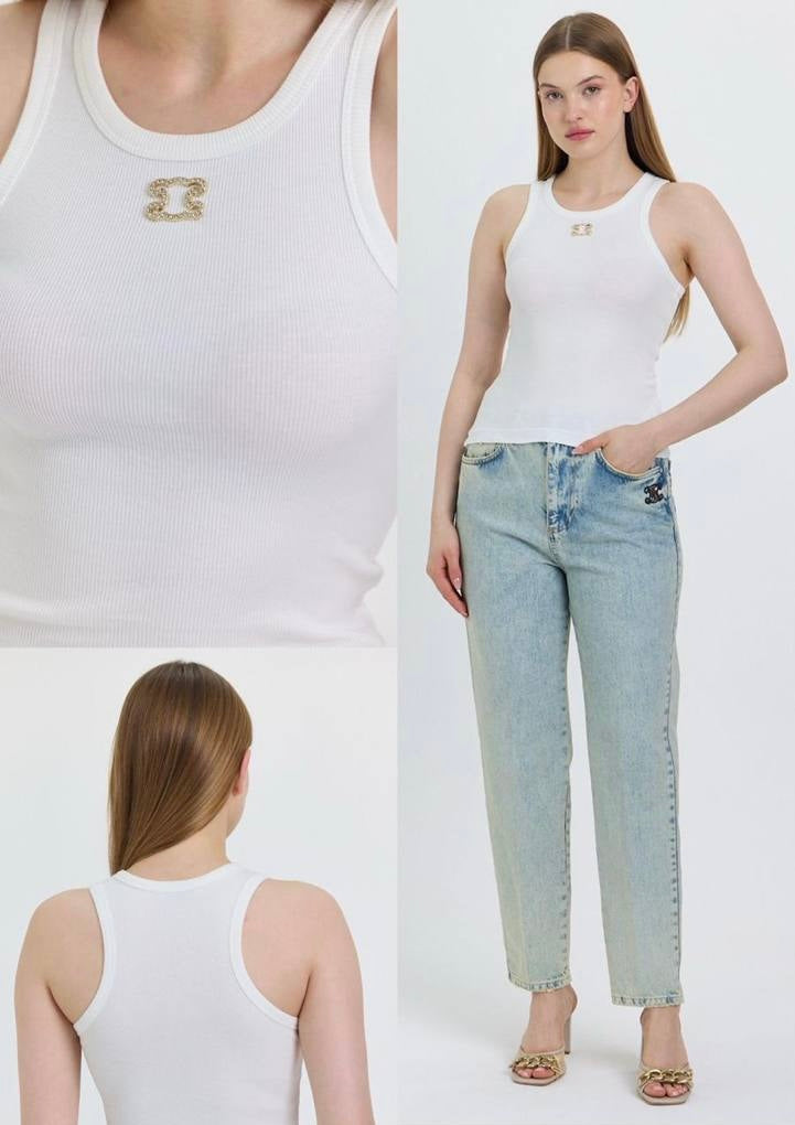 CELINE Triomphe White Tank Top