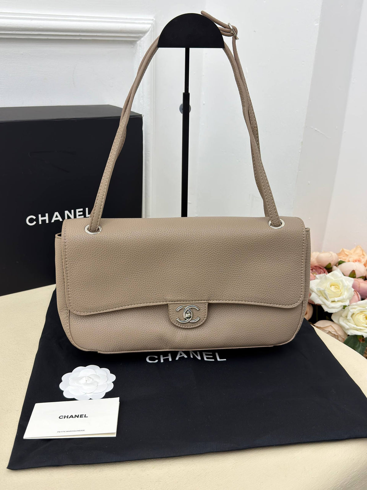 CHANEL Classic Flap Shoulder Bag Beige