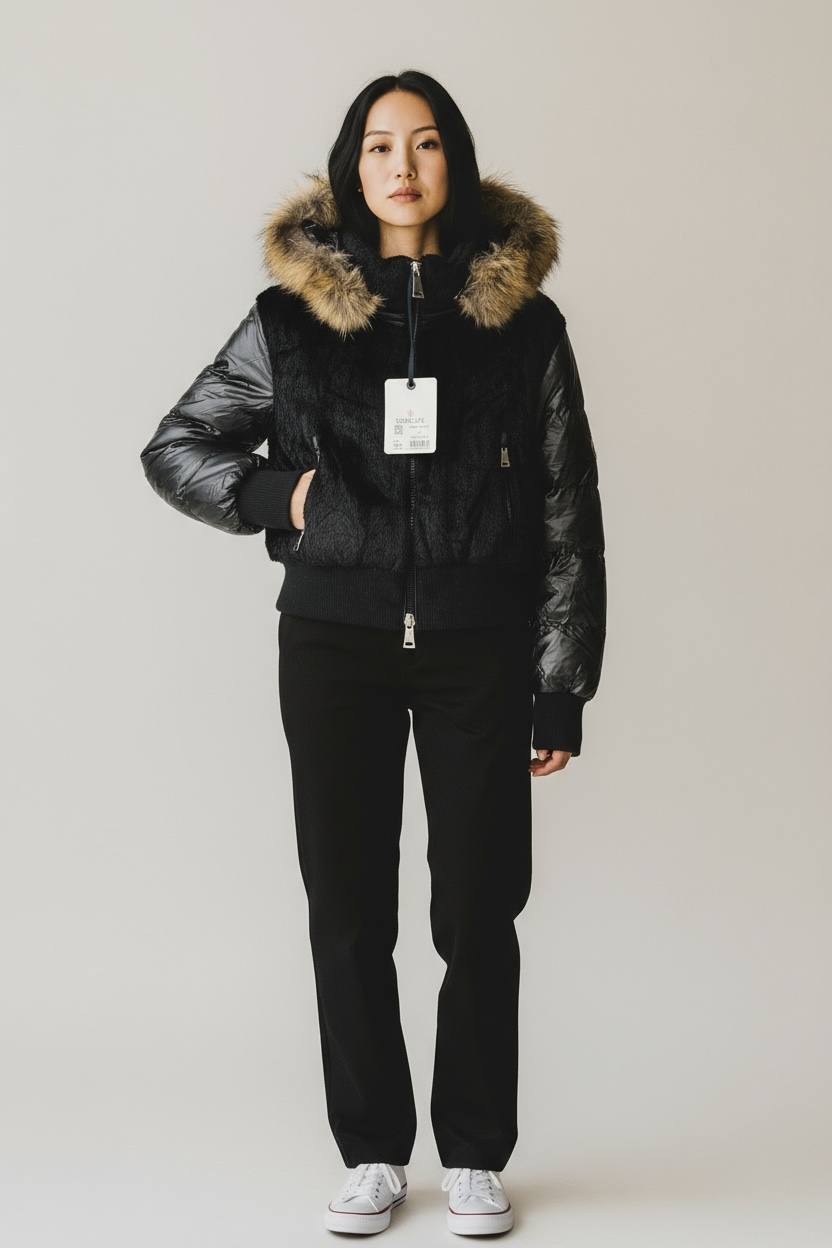 Moncler Fur Hood Down Jacket Black
