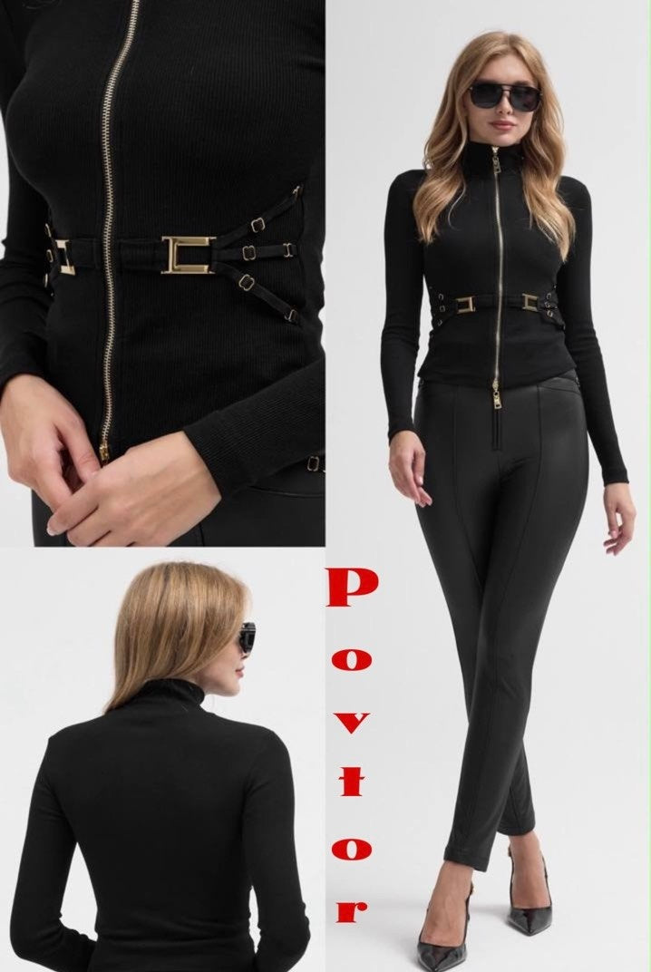 Elisabetta Franchi Zip-Up Belted Top Black