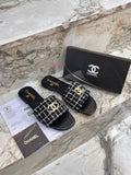 Chanel Tweed Slide Sandals Black