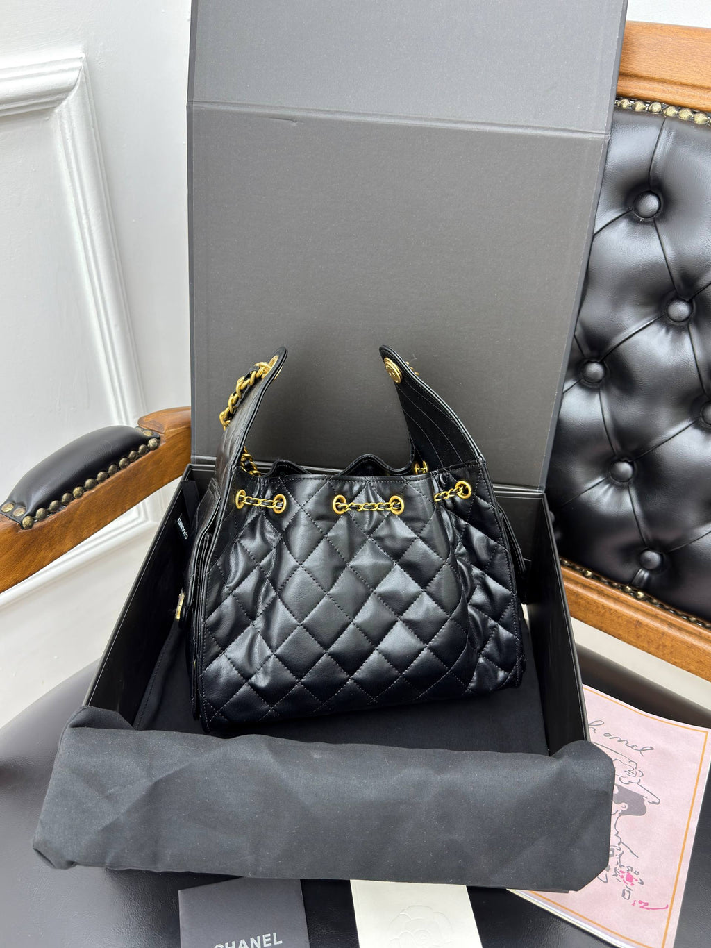 Chanel Drawstring Shopping Bag Black Caviar