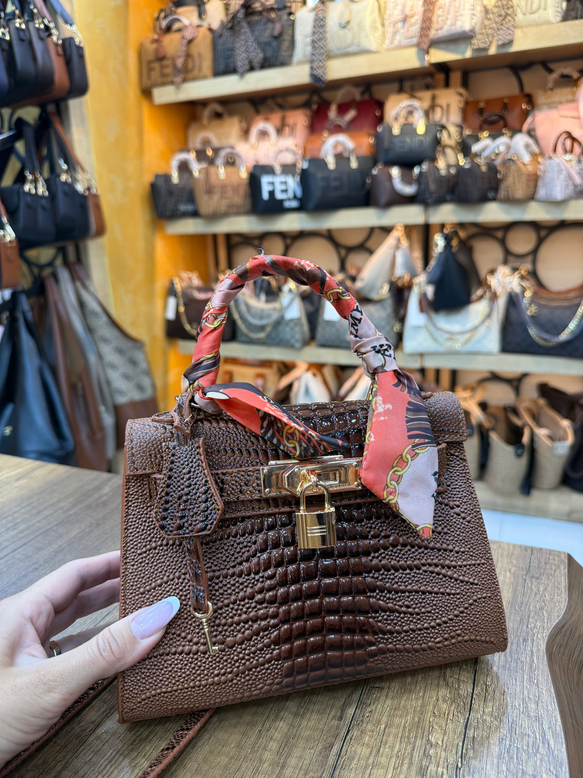 Hermès Kelly Croco Brown Handbag