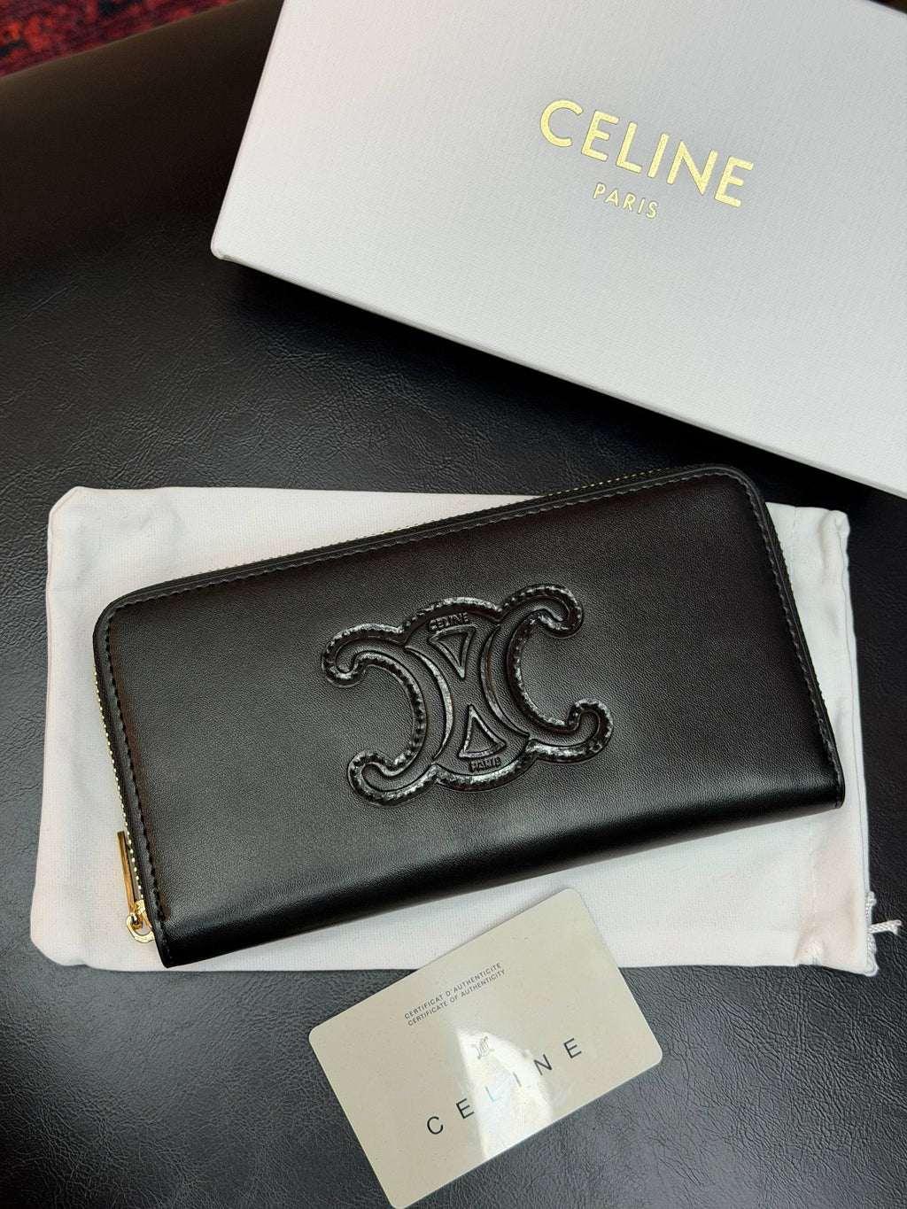 Celine Triomphe Zip Around Wallet Black