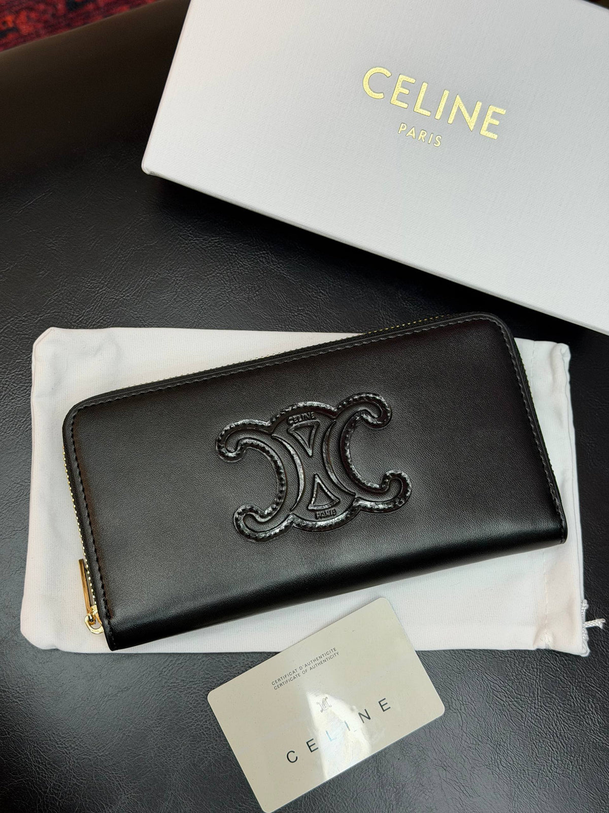 Celine Triomphe Zip Around Wallet Black