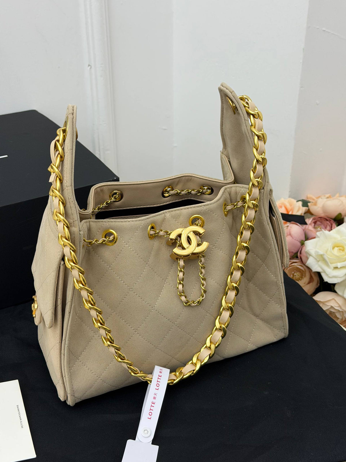 CHANEL Gabrielle Bucket Bag Suede Beige