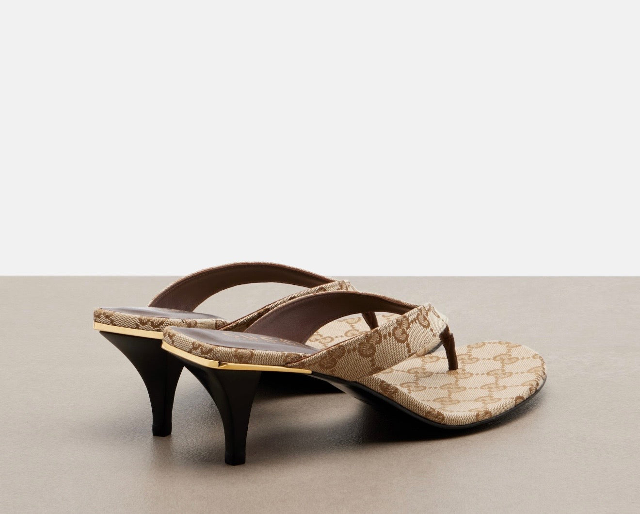 Gucci GG Canvas Thong Mule Sandal Beige