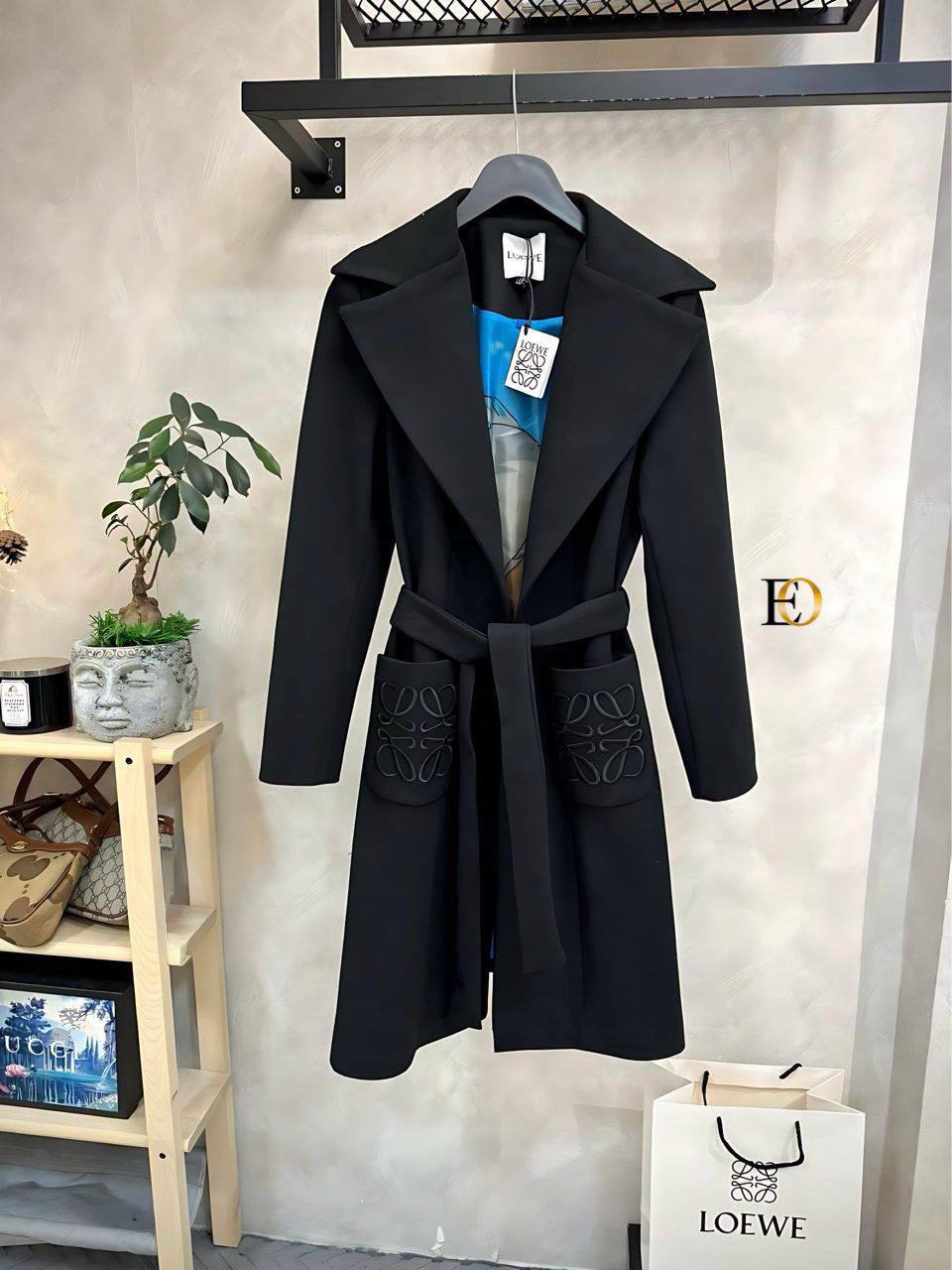 Loewe Belted Wool Coat Black