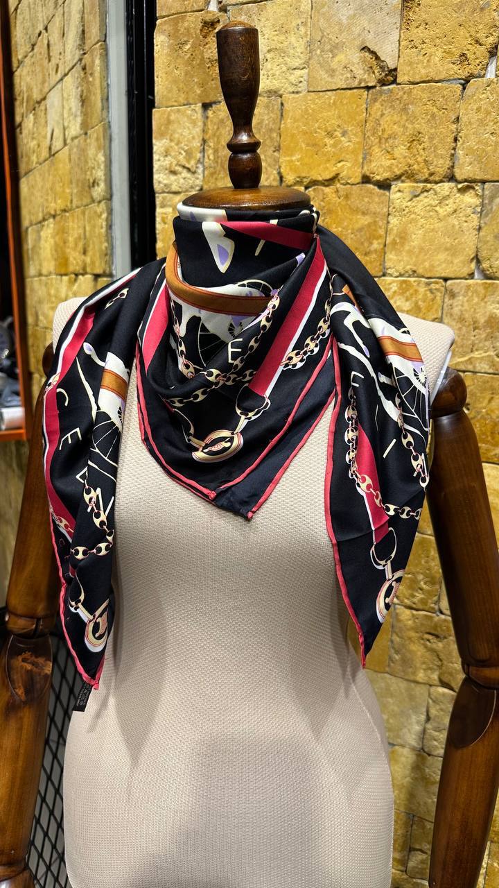 CELINE Triomphe Black Silk Scarf