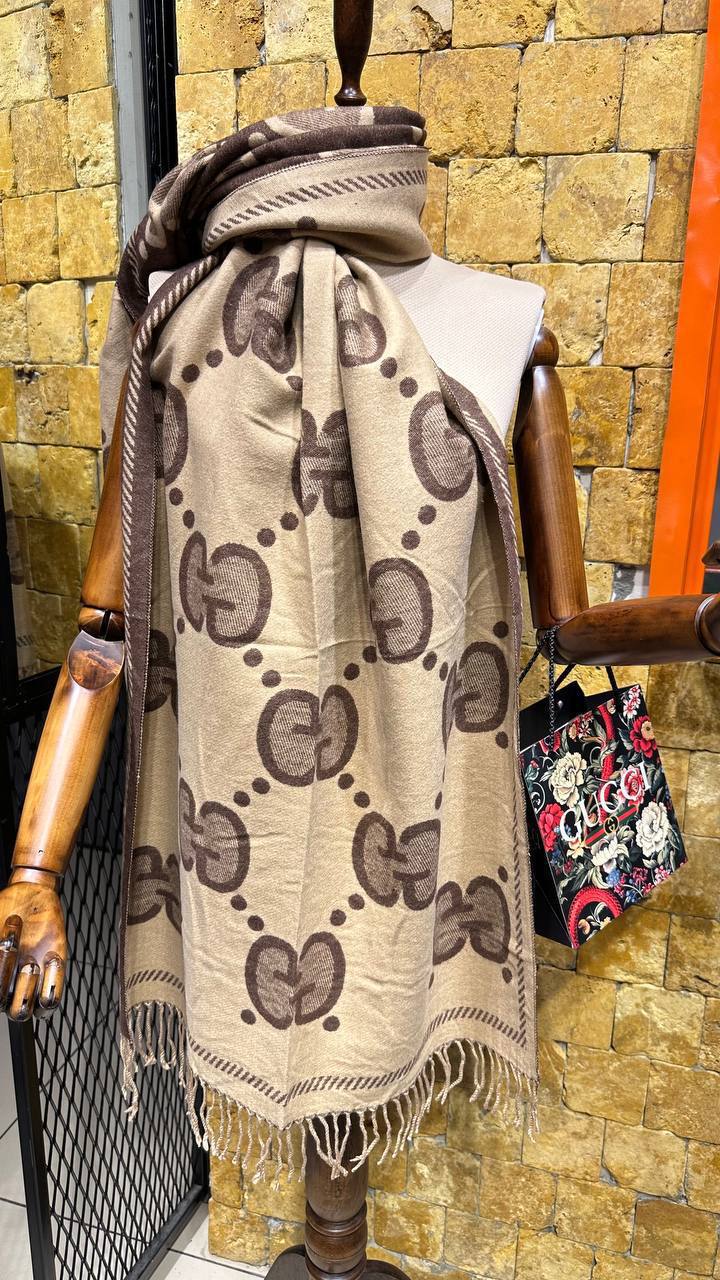 Gucci GG Cashmere Scarf Beige Brown