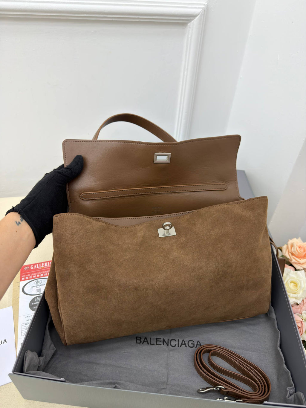 Balenciaga Suede Shoulder Bag Brown