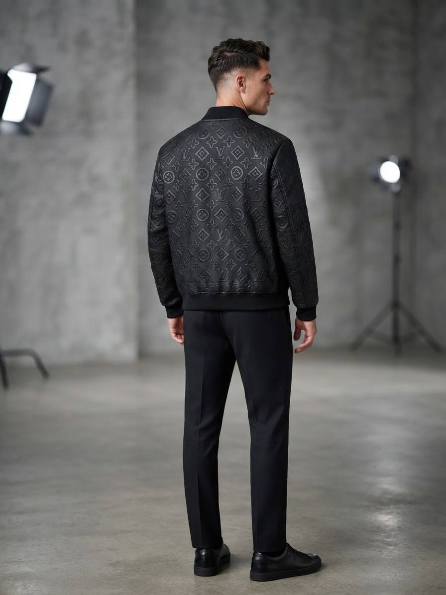 Louis Vuitton Monogram Embossed Bomber Jacket Black