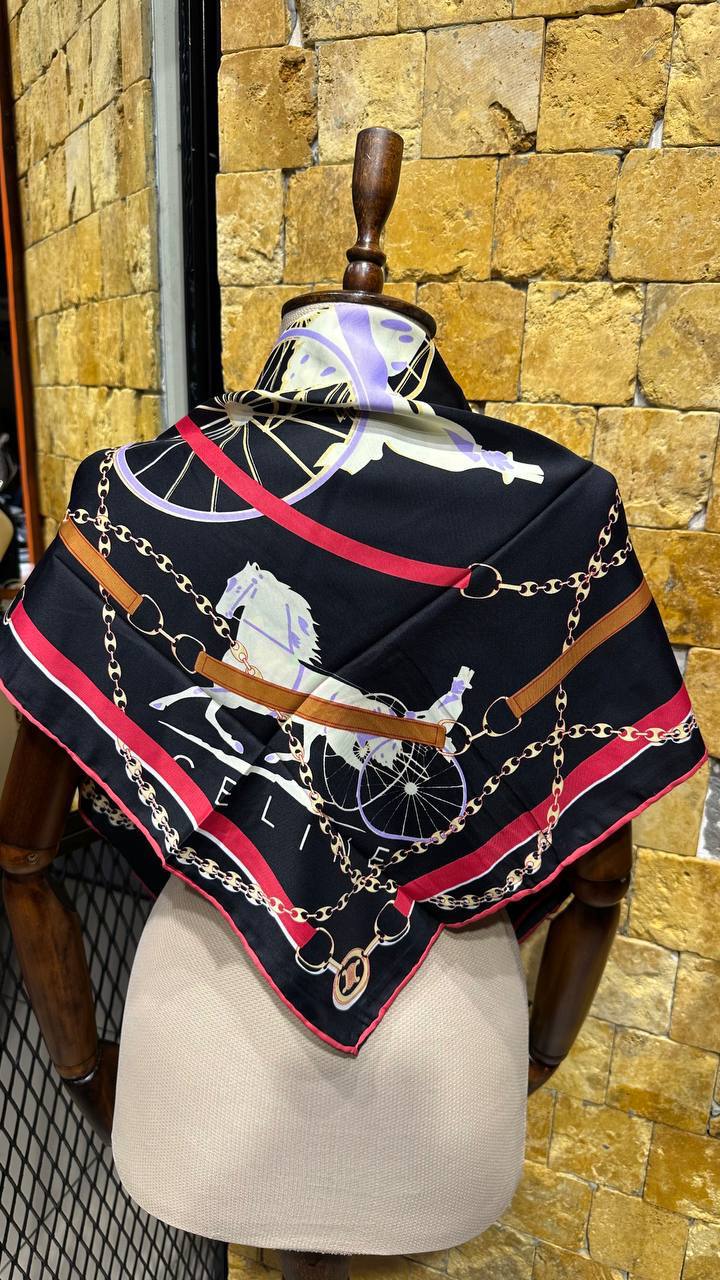 CELINE Triomphe Black Silk Scarf