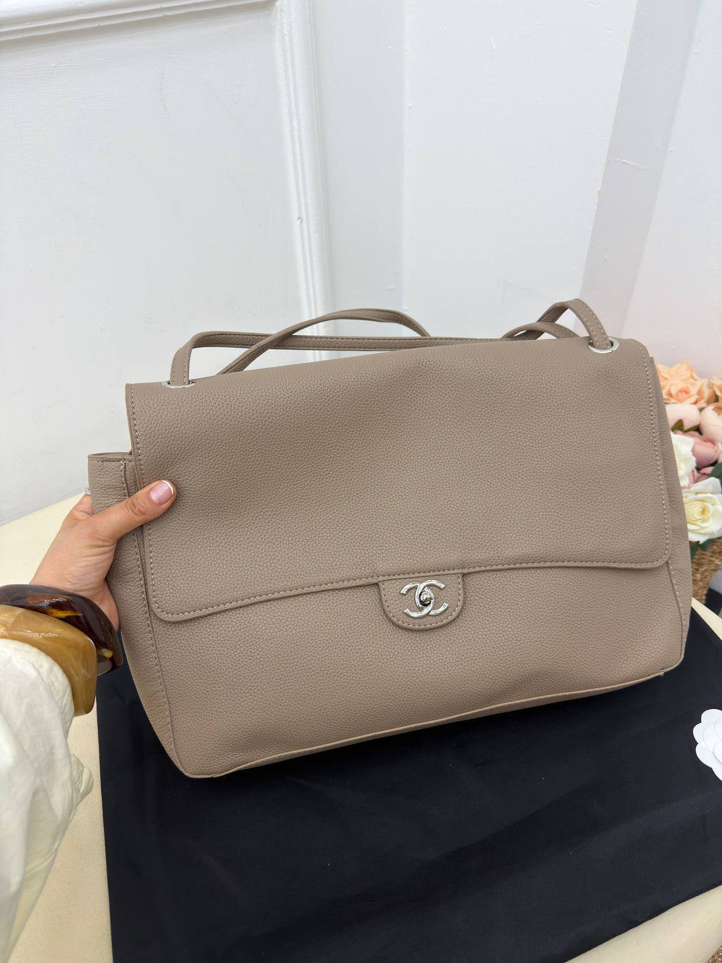 Chanel Large Flap Shopping Bag Taupe