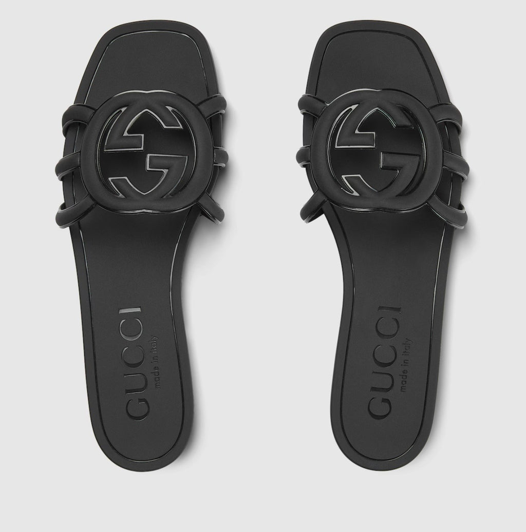 Gucci Interlocking G Rubber Slide Sandals Black