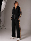 Guess Logo Tape Zip-Up Tracksuit Black