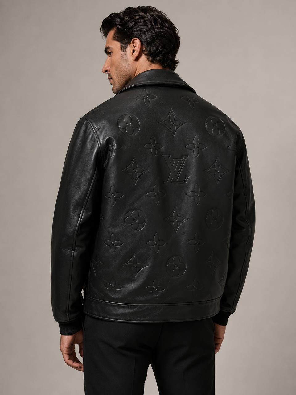 Louis Vuitton Monogram Embossed Leather Jacket Black