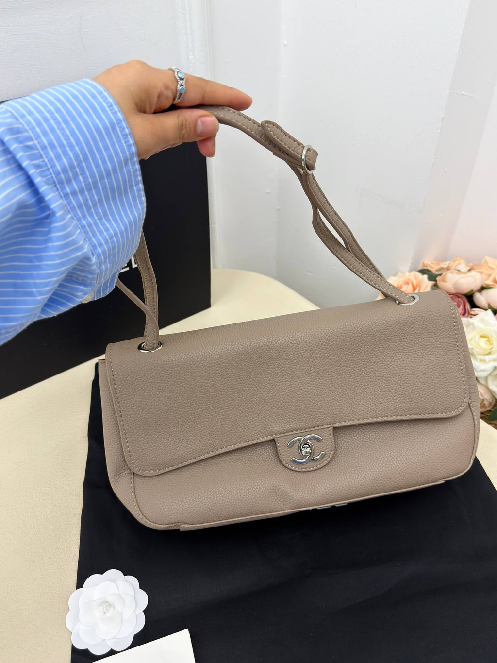 CHANEL Classic Flap Shoulder Bag Beige