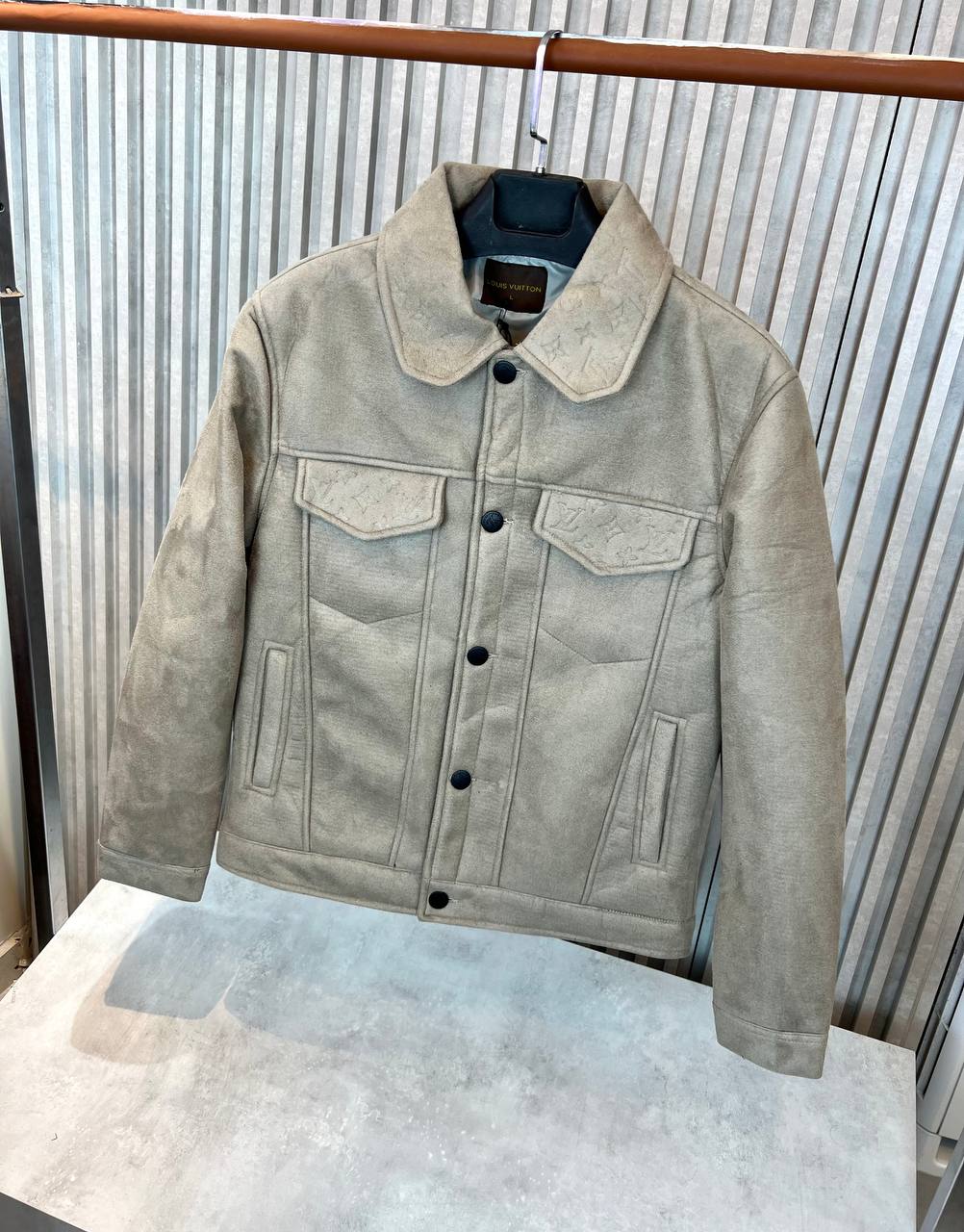 Louis Vuitton Monogram Suede-Effect Trucker Jacket Beige