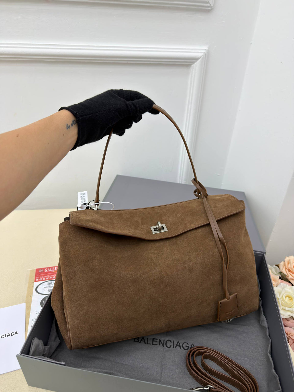 Balenciaga Suede Shoulder Bag Brown