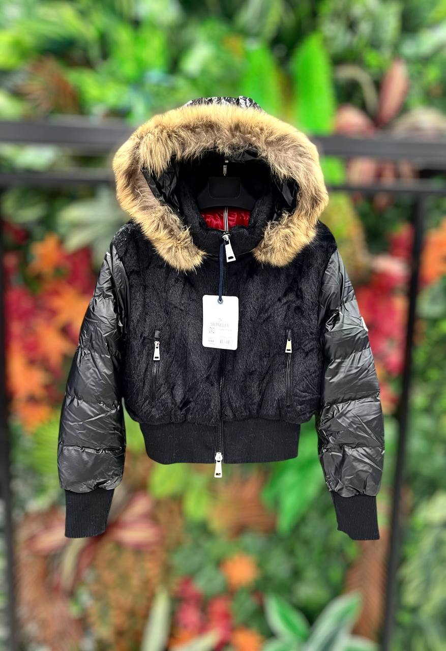 Moncler Fur Hood Down Jacket Black