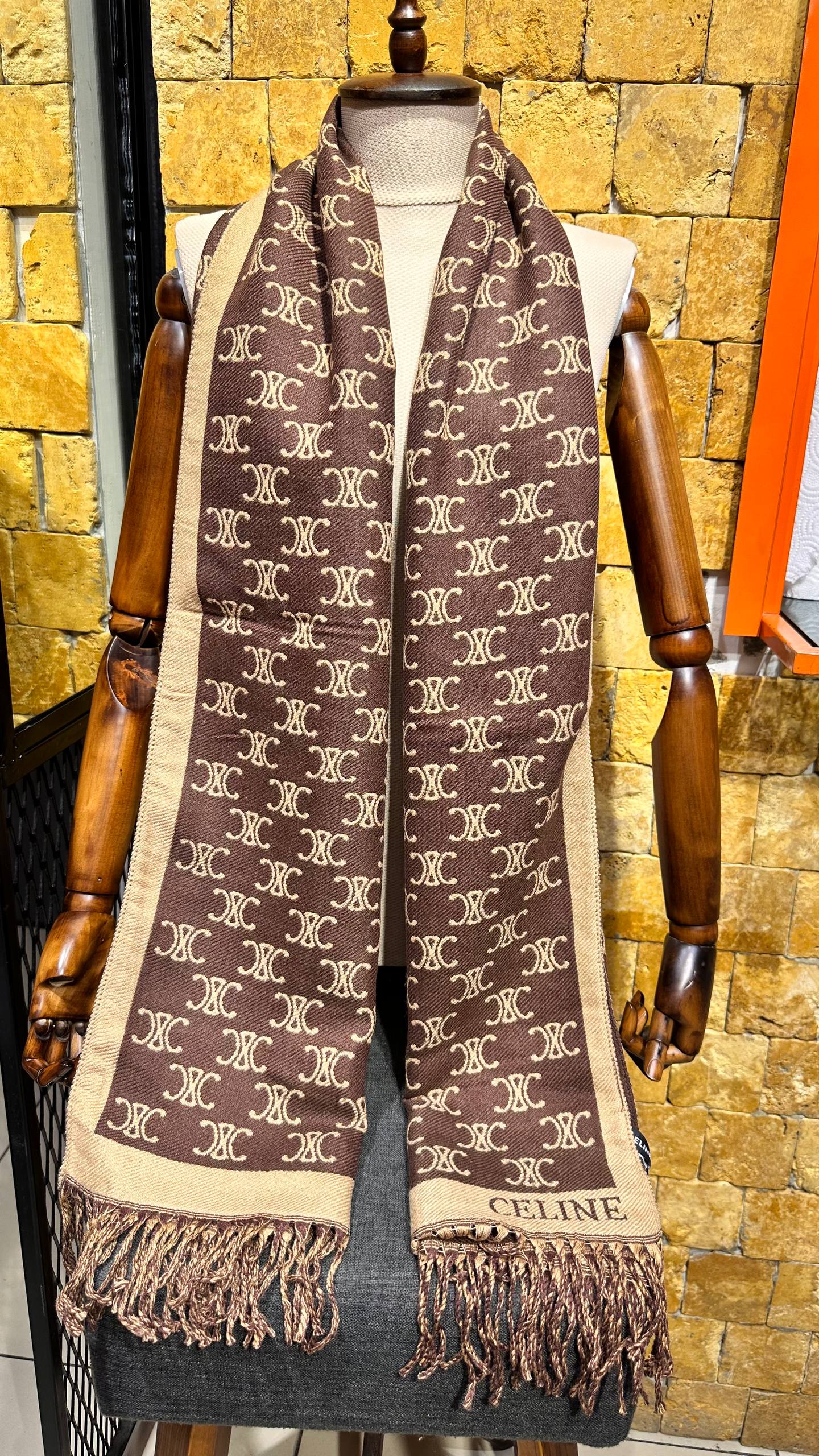 CELINE Triomphe Cashmere Scarf Brown