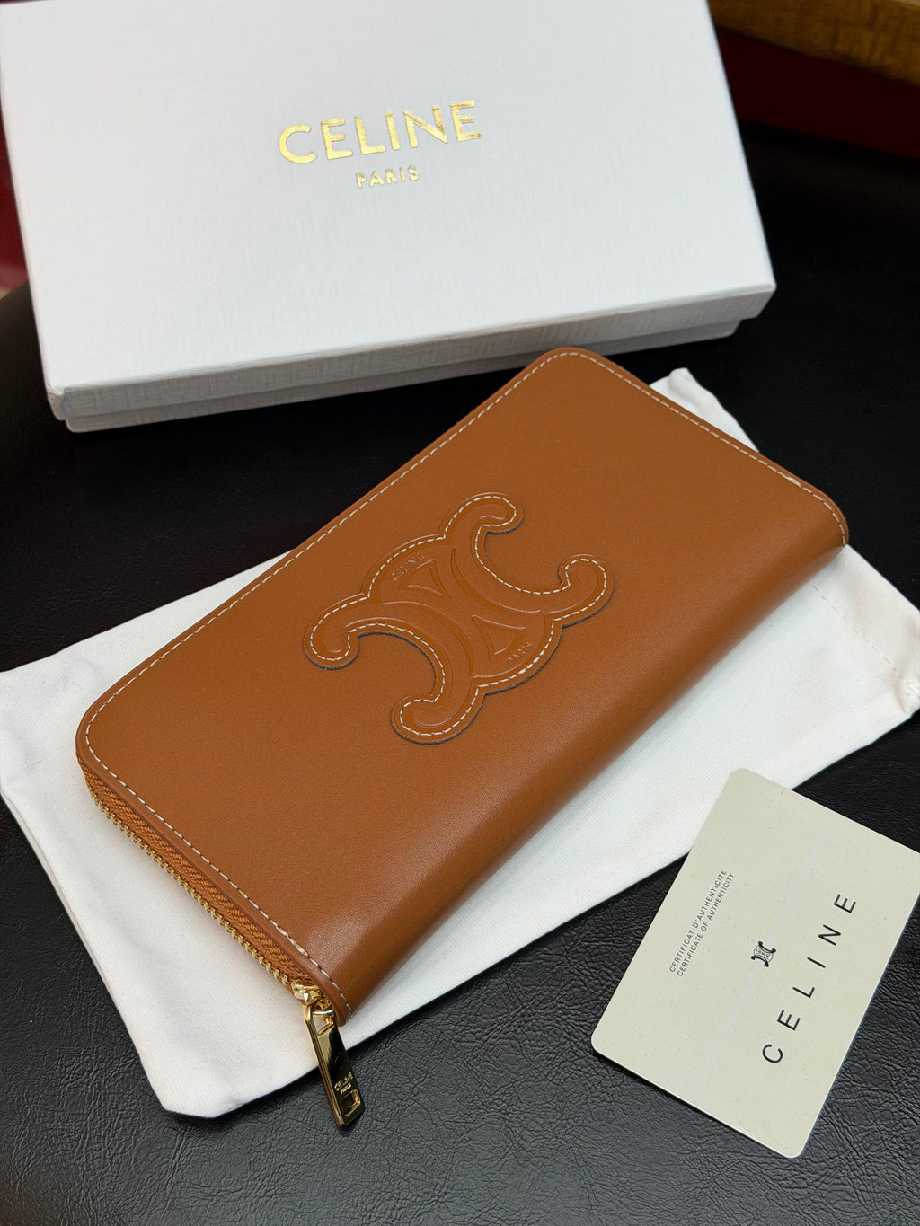 Celine Triomphe Zip Around Wallet Brown
