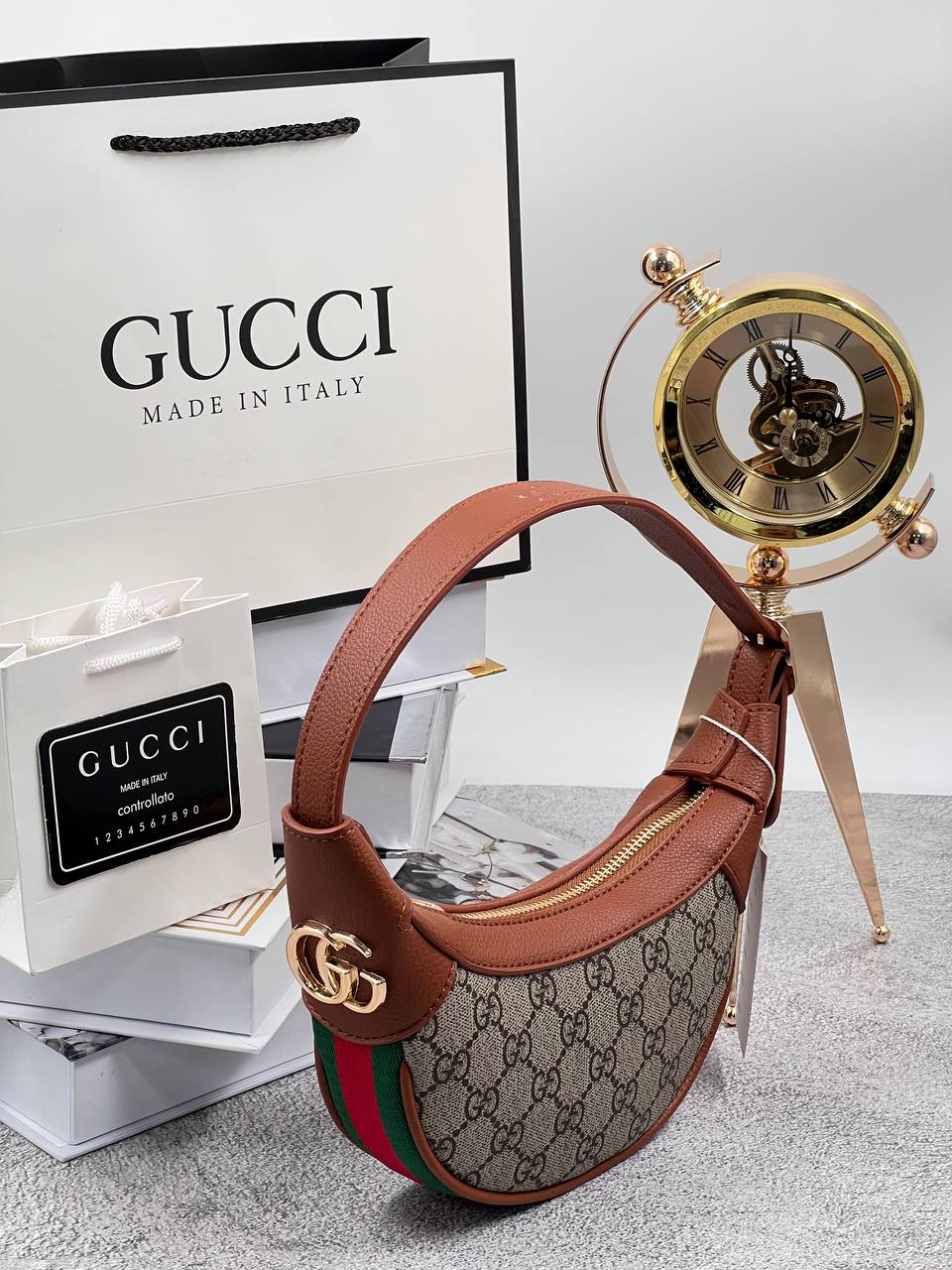 Gucci GG Ophidia Mini Hobo Bag Brown