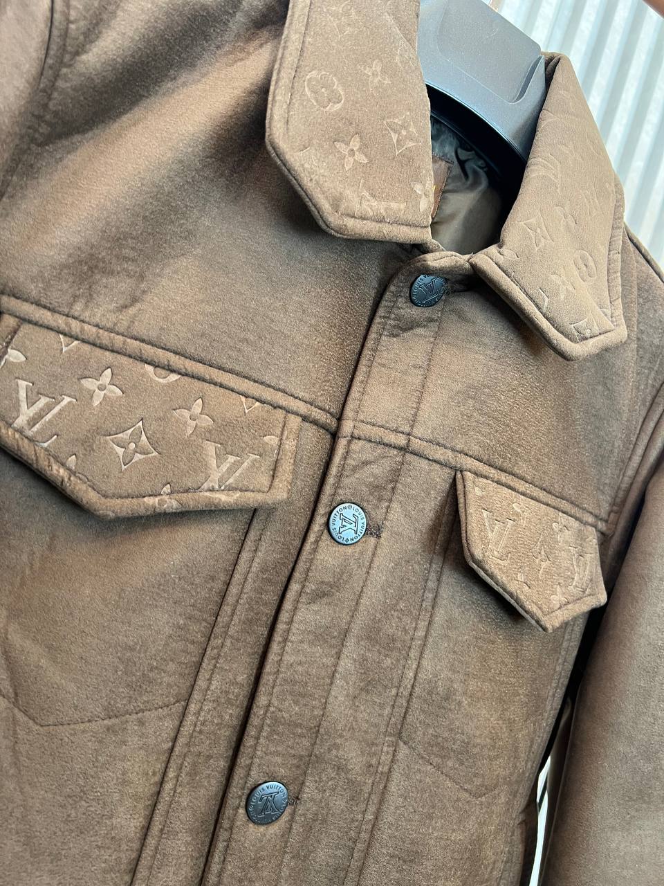 Louis Vuitton Monogram Suede-Effect Trucker Jacket Brown