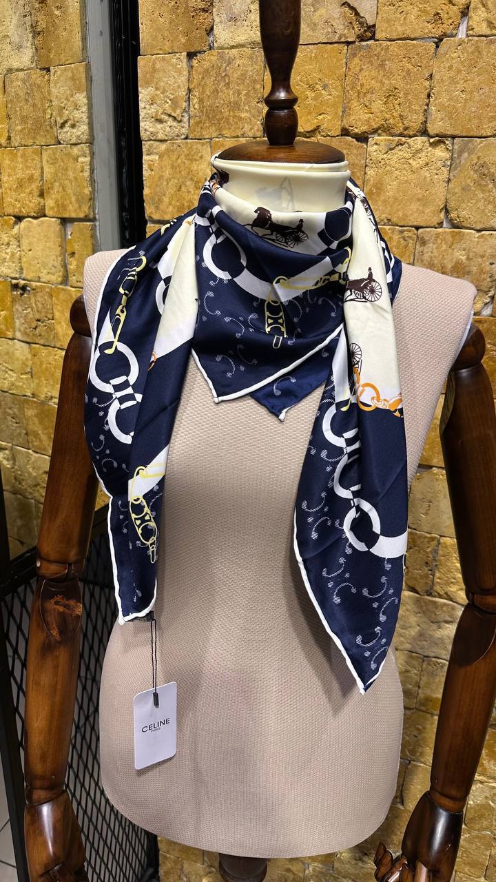 CELINE Triomphe Navy Silk Scarf