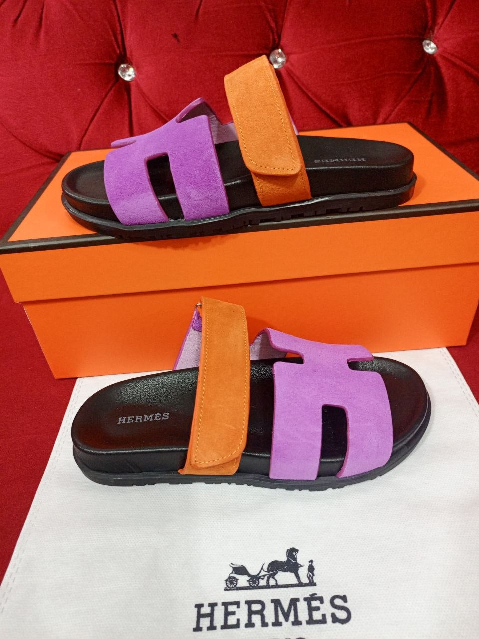 Hermès Chypre Suede Sandals Multicolor
