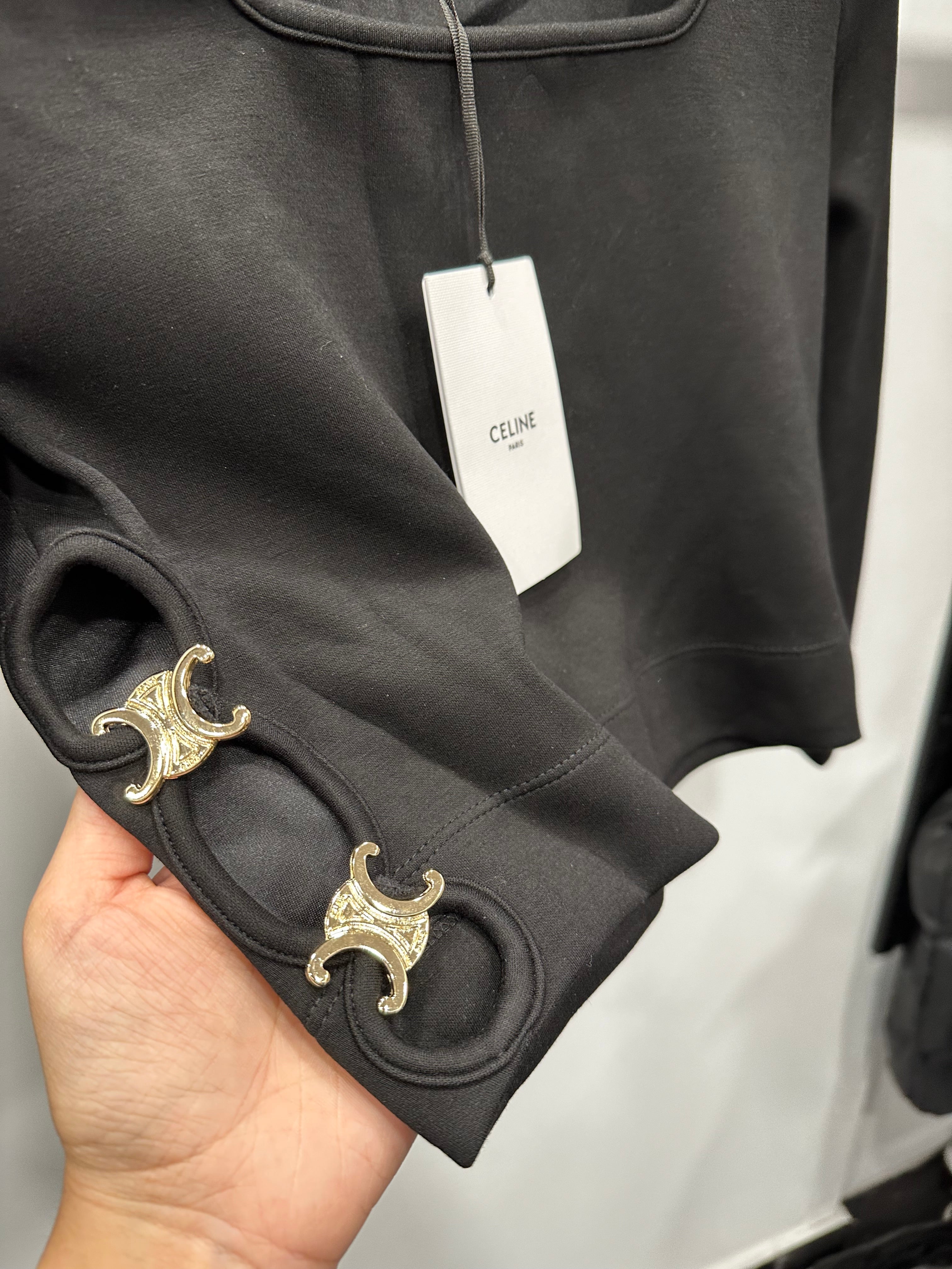 CELINE Cropped Black Long-Sleeve Top