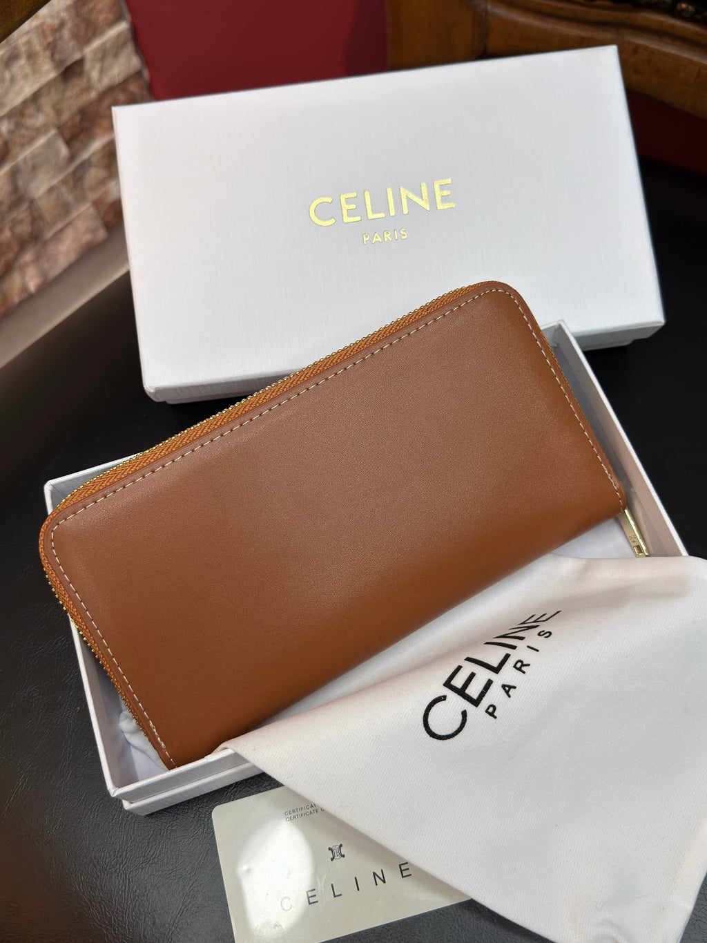 Celine Triomphe Zip Around Wallet Brown