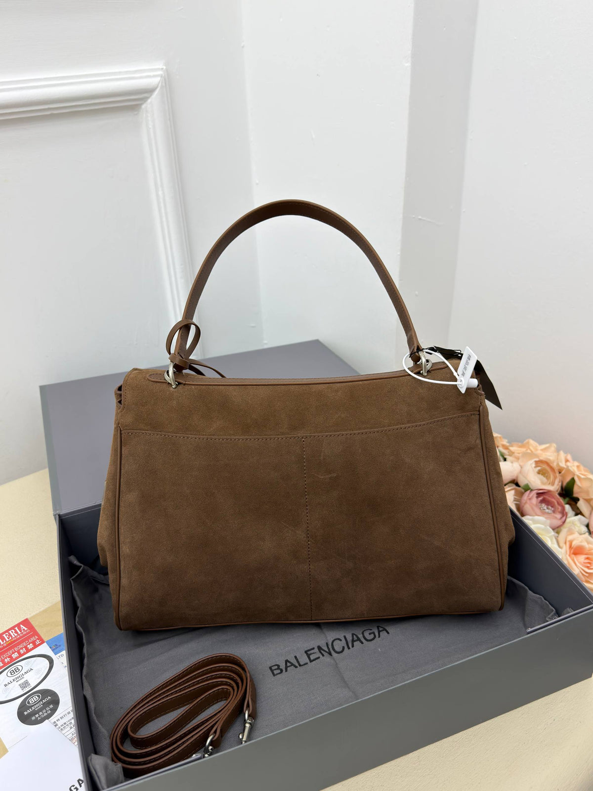 Balenciaga Suede Shoulder Bag Brown