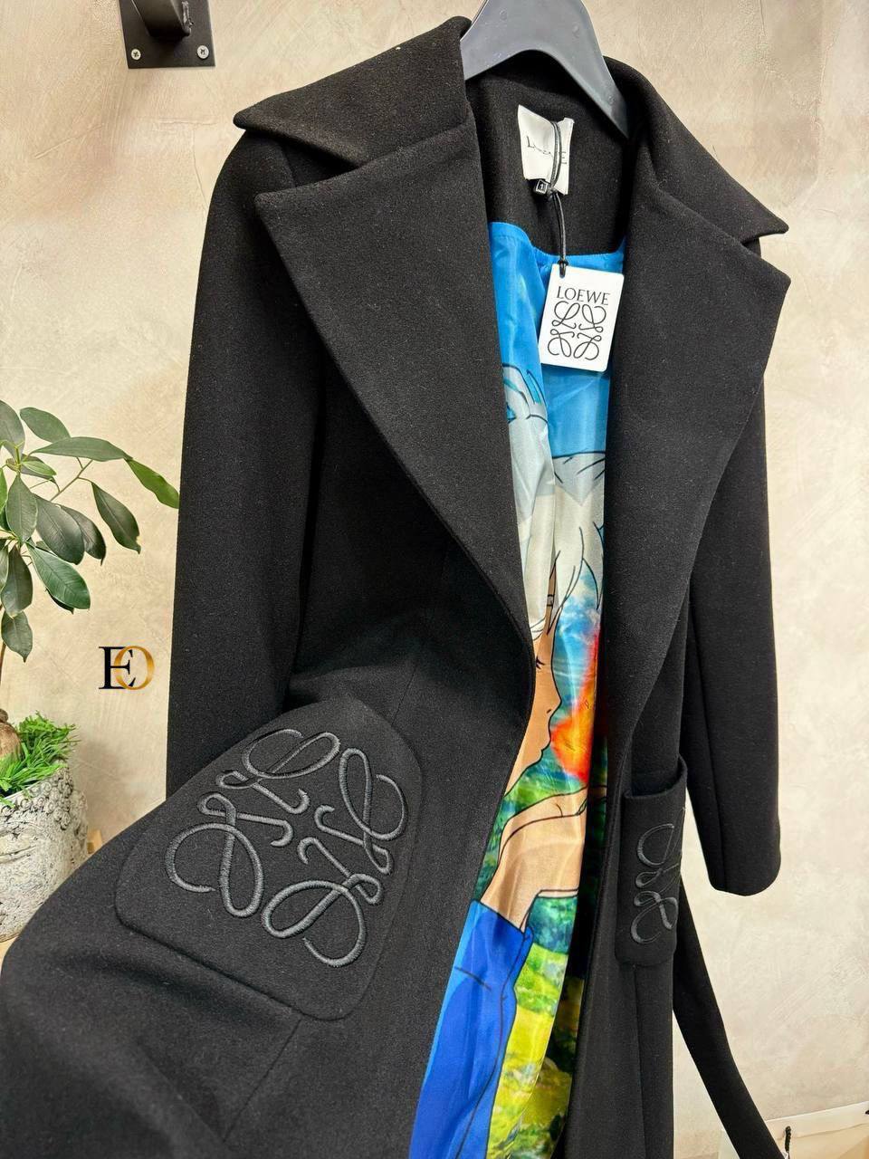Loewe Belted Wool Coat Black
