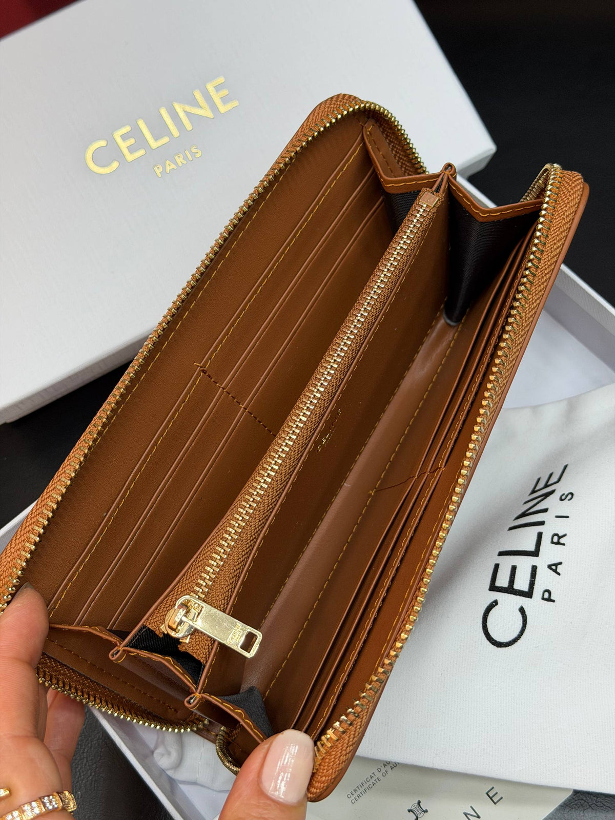Celine Triomphe Zip Around Wallet Brown