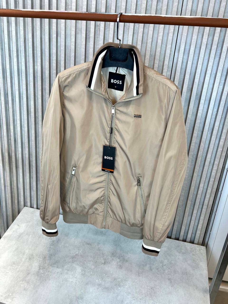 BOSS Lightweight Bomber Jacket Beige