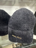 Miu Miu Fuzzy Logo Beanie Black