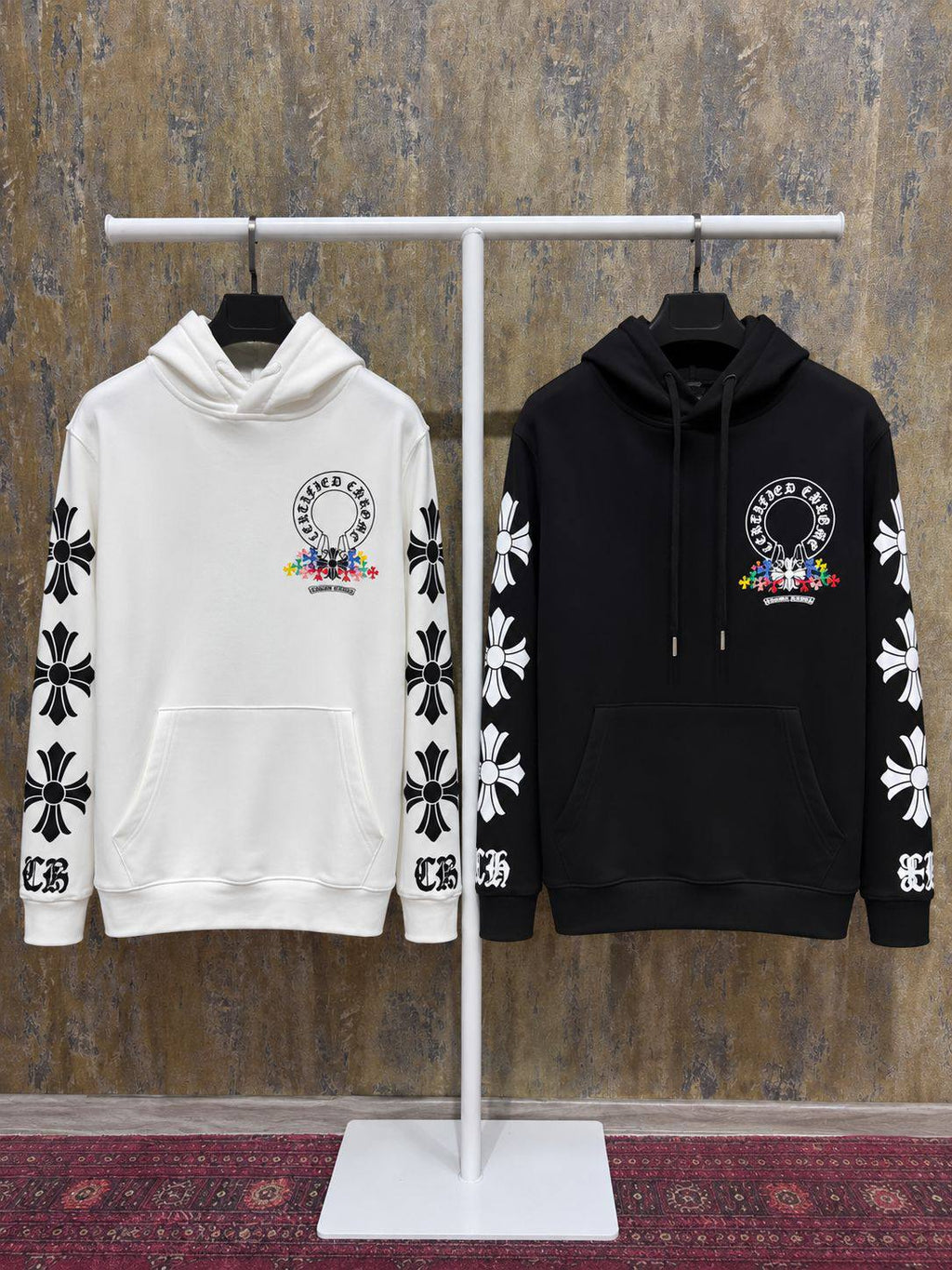 Chrome Hearts Floral Cross Hoodie Black & White