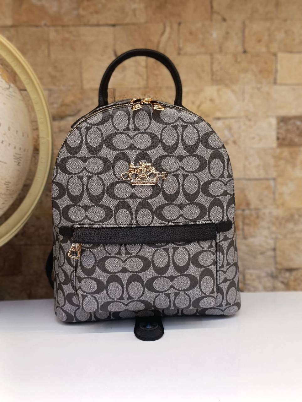 Coach Signature Backpack Grey Black