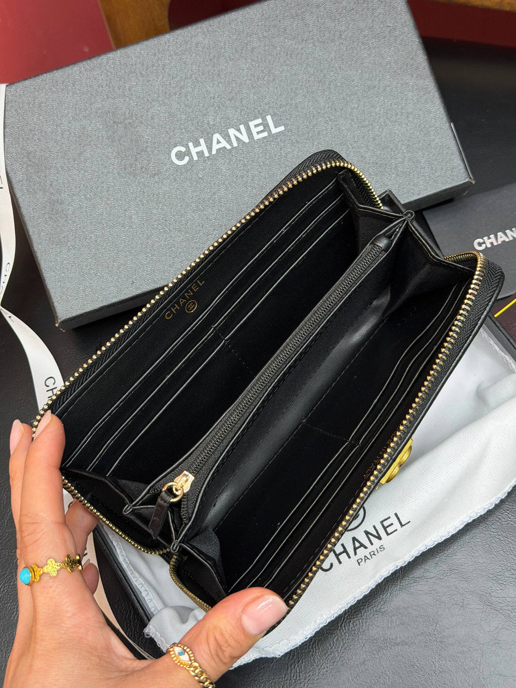 Chanel Boy Zip Around Wallet Black