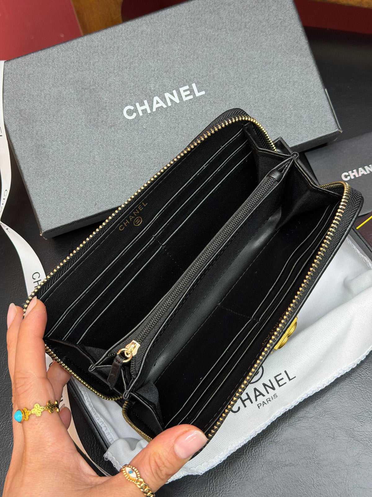 Chanel Boy Zip Around Wallet Black