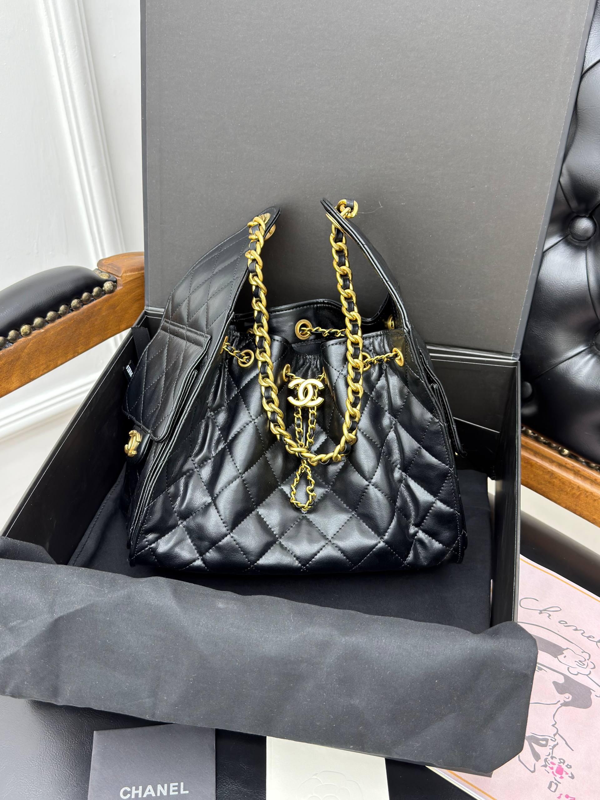 Chanel Drawstring Shopping Bag Black Caviar