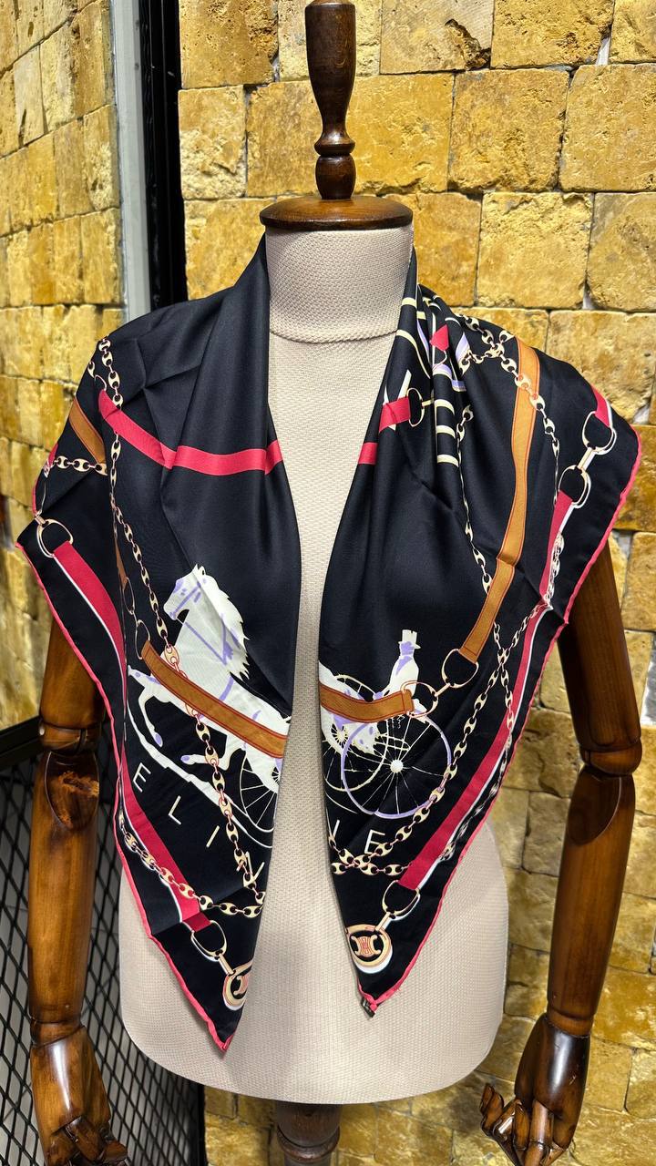 CELINE Triomphe Black Silk Scarf