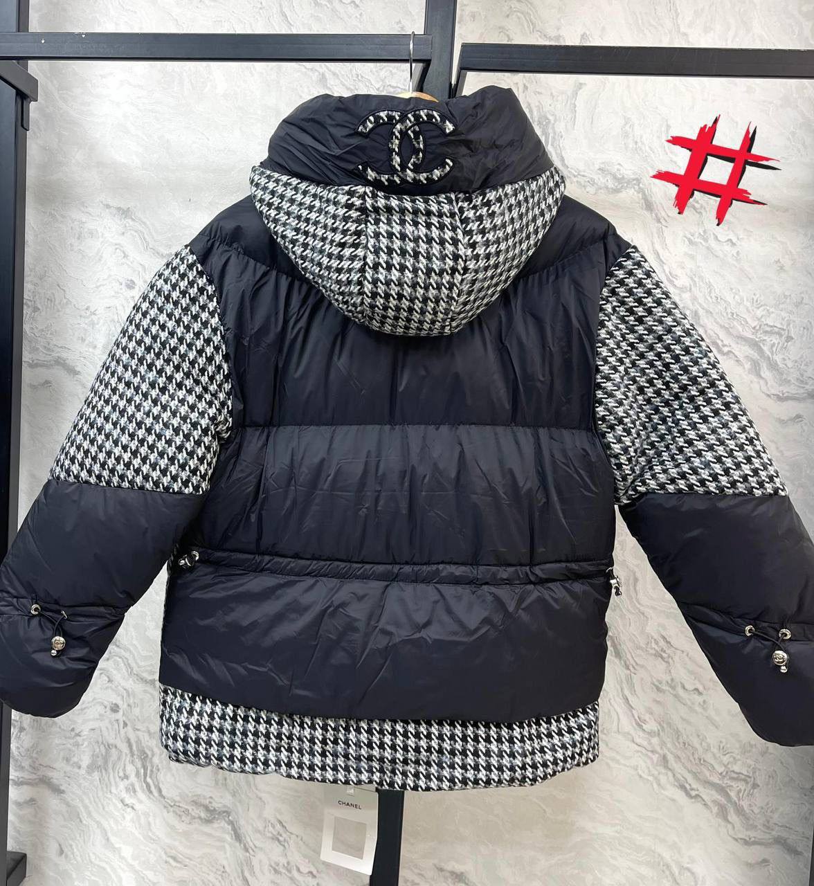 Chanel Houndstooth Puffer Jacket Black & White