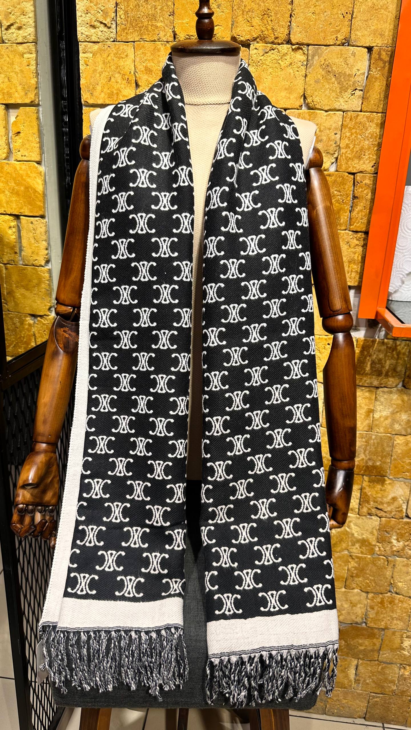 CELINE Triomphe Cashmere Scarf Black